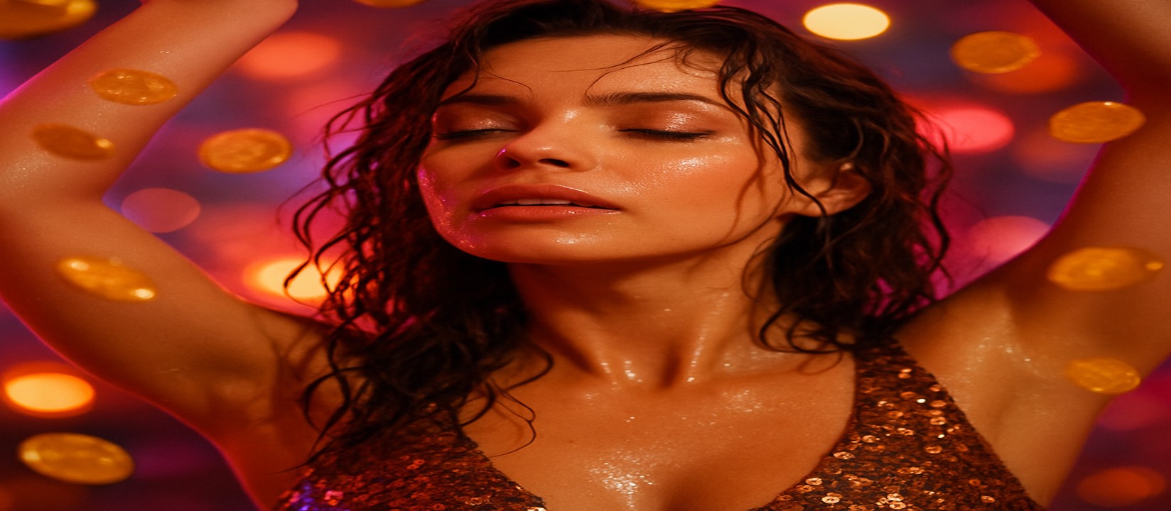 একজন নারী অ্যাভিয়েটর জয়ের উদযাপন করছেন, চারপাশে সোনার কয়েন উড়ে চারদিকে ছড়িয়ে পড়ছে (good11).