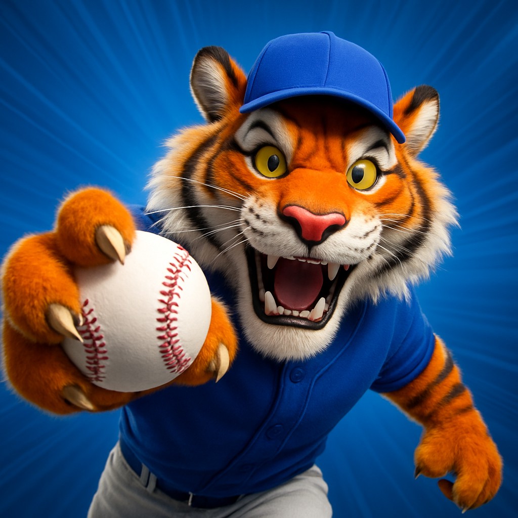 একটি হাসিখুশি বাঘের বাচ্চা ইউনিফর্ম পরা, তার মুঠোয় একটি বল ধরে, good11-এ ক্রিকেট-গেমিংয়ের প্রতীক হিসেবে প্রকাশিত হয়