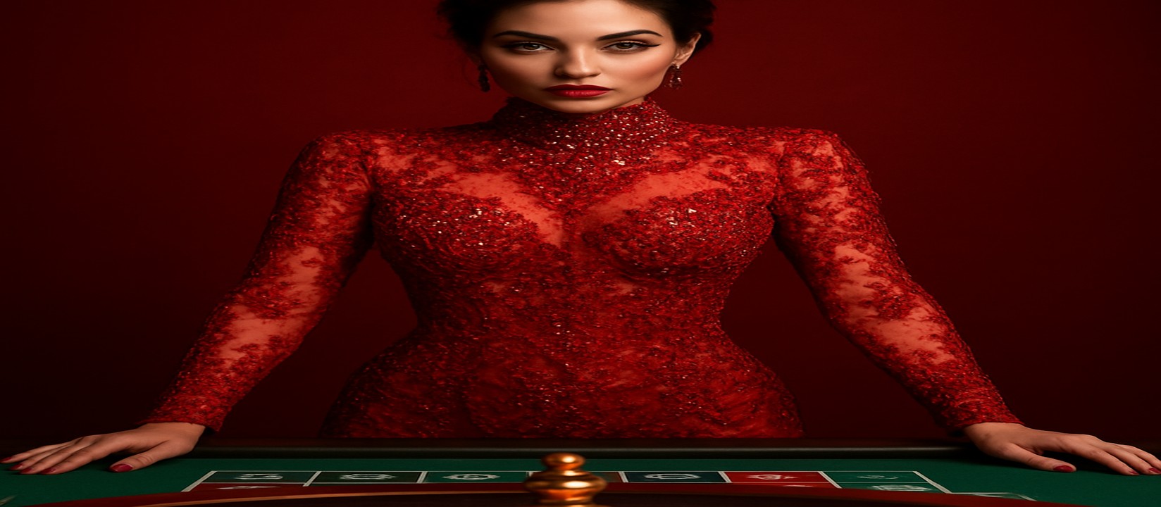 গেমিং প্ল্যাটফর্মে লাল পোশাক পরা এক সুন্দর নারী একটি খেলার টেবিলে good11-এ দ্রুত ও নিরাপদ লগইনের সুযোগ প্রদান করেন